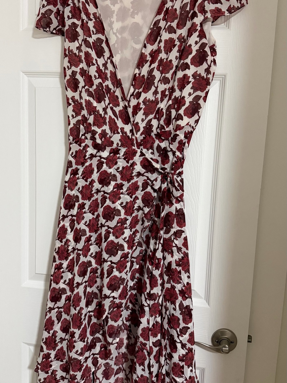 Betsey Johnson Burgundy Floral Wrap Dress on White